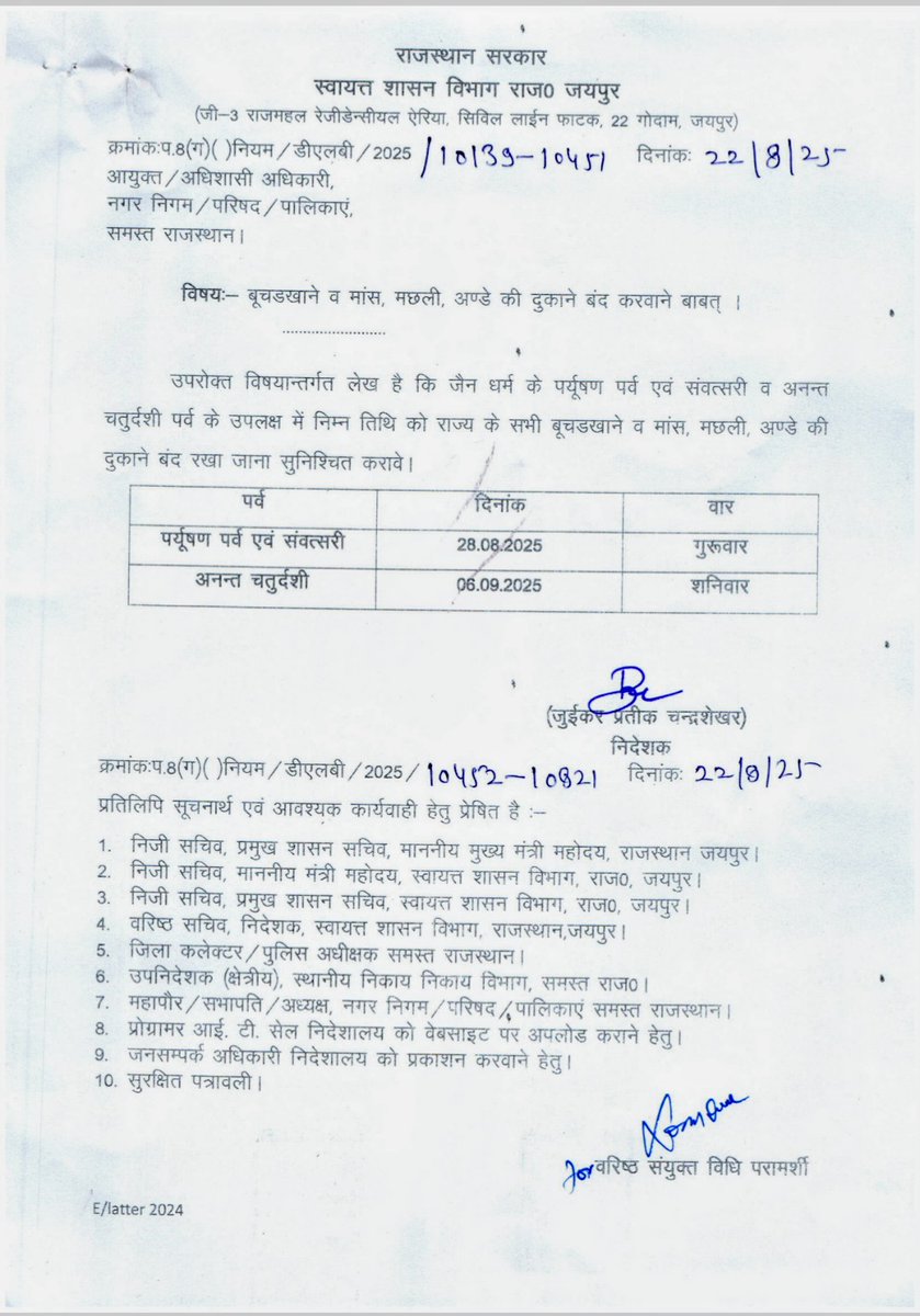 राजस्थान में दो दिन बंद रहेंगी नॉनवेज की दुकानें। <a href="/RajCMO/">CMO Rajasthan</a> <a href="/RajGovOfficial/">Government of Rajasthan</a>