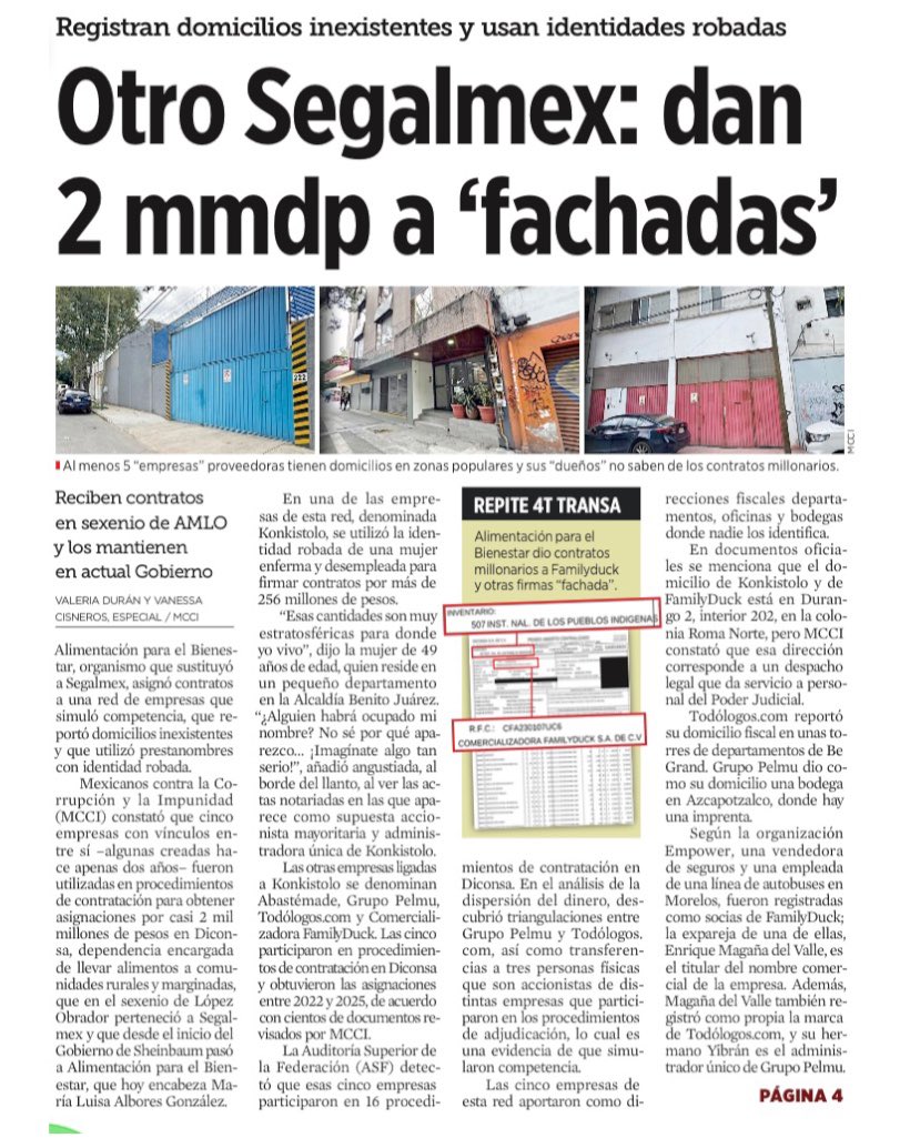 Jorge Triana (@jtrianat) on Twitter photo El “segundo piso” del fraude de SEGALMEX ya está en operación: 2 mil millones de pesos entregados a empresas fantasma con identidades robadas y domicilios falsos.
Los contratos se dieron en el gobierno de <a href="/lopezobrador_/">Andrés Manuel</a> y siguen en el de <a href="/Claudiashein/">Claudia Sheinbaum Pardo</a>.
Así la “transformación”. El “segundo piso” del fraude de SEGALMEX ya está en operación: 2 mil millones de pesos entregados a empresas fantasma con identidades robadas y domicilios falsos.
Los contratos se dieron en el gobierno de <a href="/lopezobrador_/">Andrés Manuel</a> y siguen en el de <a href="/Claudiashein/">Claudia Sheinbaum Pardo</a>.
Así la “transformación”.