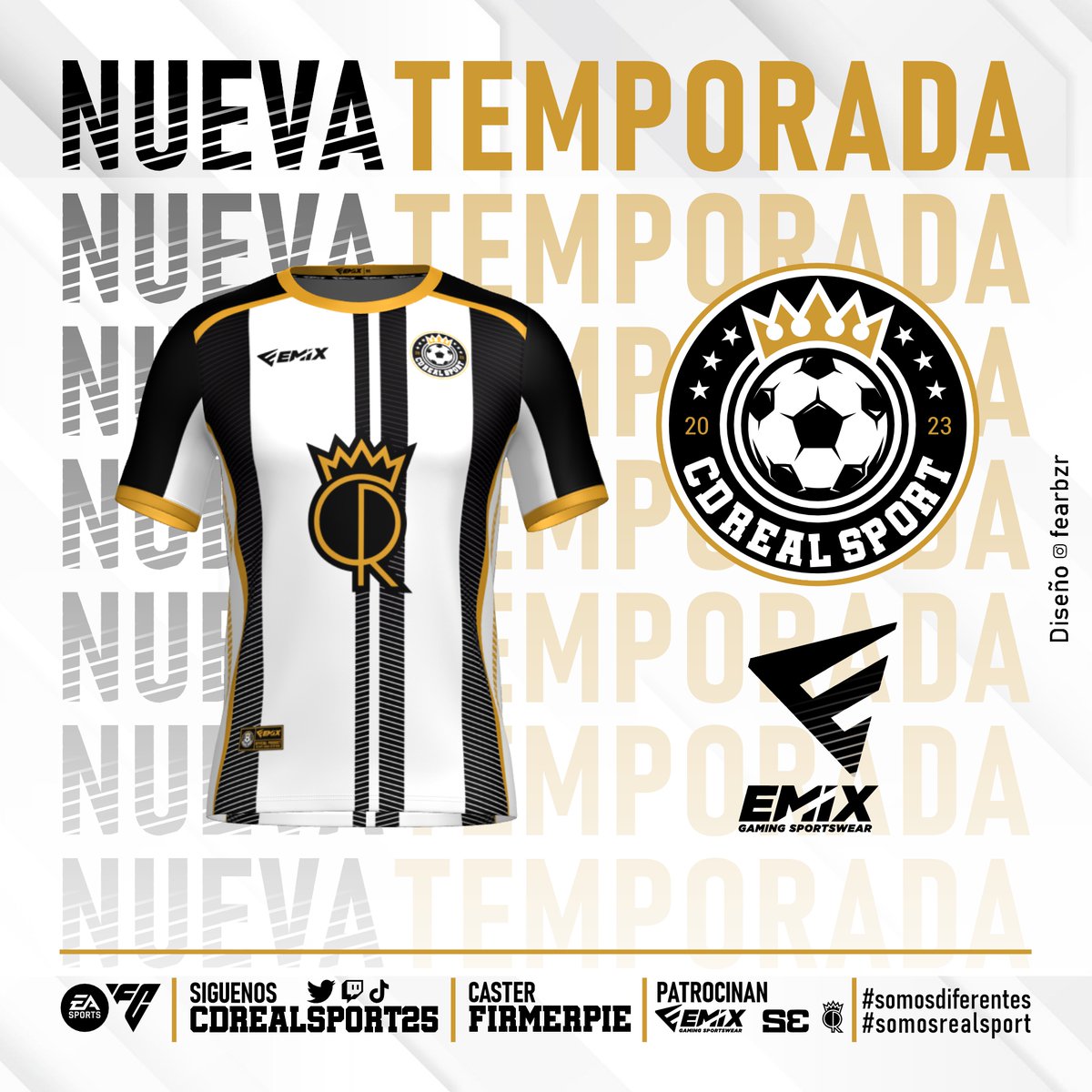 En breve, comenzamos la nueva temporada en #clubespro #EASportsFC 

Diseños🖌️<a href="/fearbzr/">Fernando Arocena FE4rBzR*</a>
Caster🎙️<a href="/FIRMERPIE/">FIRMERPIE</a>
Con apoyo de 👕 <a href="/Emix_Gaming_/">EmixGaming</a> 

📺 twitch.tv/cdrealsport25

#somosdiferentes #somosrealsport

💛🖤🤍