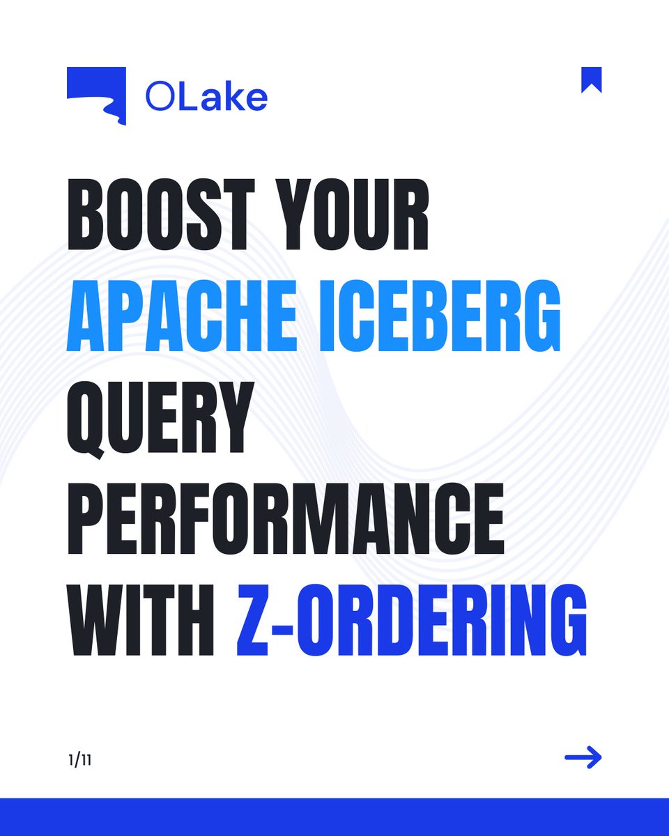 _olake's tweet photo. Optimizing Queries in Apache Iceberg
As data grows, queries slow down. Sorting helps, but not always with multi-column filters.

That’s where Z-ordering comes in  it clusters data, reduces file scans, and speeds up queries.

The key is knowing when to apply it.

🧵 A thread https://t.co/i3oOT7DPrU