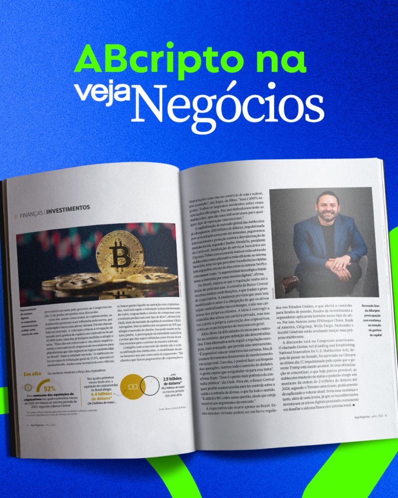 📰 #ABcripto na VEJA

Nosso CEO, Bernardo Srur, falou à <a href="/VEJA/">VEJA</a> sobre o avanço das stablecoins e seu impacto no mercado de câmbio no Brasil.

📎 Leia a matéria: veja.abril.com.br/economia/uma-a…

#Criptoativos #Stablecoins