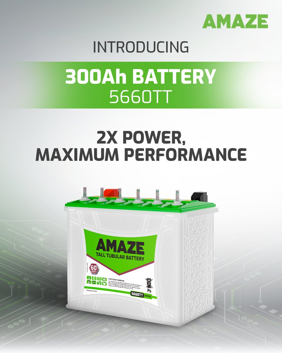 AmazePowerIndia's tweet photo. Introducing 5660TT battery with a capacity of 300Ah.
More capacity, more power, maximum performance. 

Because your home deserves uninterrupted backup.

#Amaze #HameshaReadyToPerform #300AhBattery #5660TT #2XPower #MaximumPerformance https://t.co/RuniEYXSEj