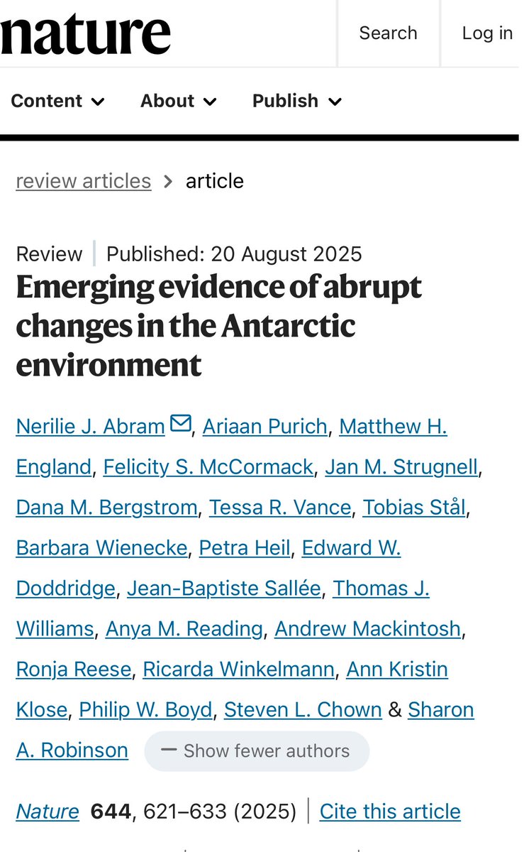 😔This new paper is really something else… 

“A regime shift has reduced Antarctic sea-ice extent far below its natural variability of past centuries, and in some respects is more abrupt, non-linear and potentially irreversible than Arctic sea-ice loss.”

“The tipping point for