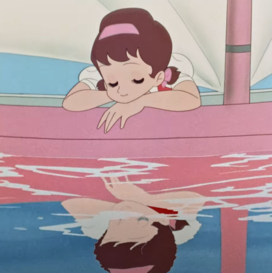 水面への映り込み。これを、今ではCGで完璧に再現できる。できるがまったく面白くない。ここにあるのは一種の魔術である。当時再現など及びもつかない世界に、色トレスの手間をもって挑もうとしている。そして人は技術でなく魔術にこそ魅了されるのだ。