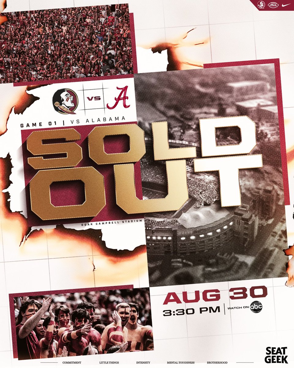 Saturday’s season opener is SOLD OUT

Student ticket lottery will open today at noon and close tomorrow (Tuesday) at noon

<a href="/SeatGeek/">SeatGeek</a> is FSU’s official secondary ticket marketplace: noles.co/SeatGeek83025

#NoleFamily | #KeepCLIMBing