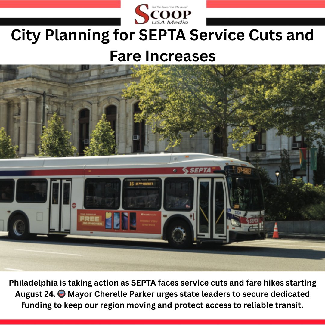 City Planning for SEPTA Service Cuts and Fare Increases
Read: scoopnewsusa.com/city-planning-…

#PhillyTransit #SEPTA #PublicTransportation #Philadelphia #TransitFunding #KeepPhillyMoving #EconomicSurvival #SEPTAUpdates