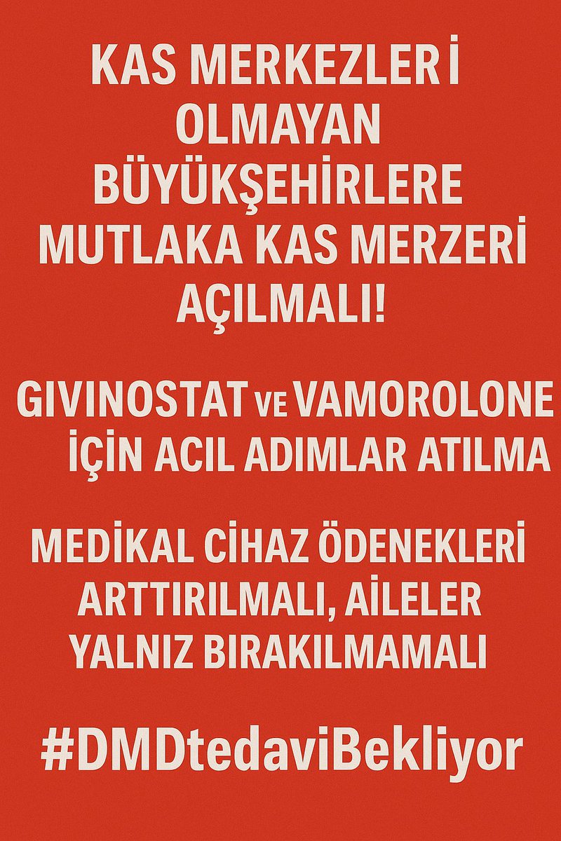 yunus avcı (@yunusavci65dmd) on Twitter photo Kas merkezlerinin büyükşehirlerde derhal açılması hayati bir gerekliliktir! Givinosatat ve Vamorolone için acil adımlar atılmalı, medikal cihaz ödenekleri artırılmalı, DMD hastası aileler yalnız bırakılmamalıdır
#DMDtedaviBekliyor <a href="/saglikbakanligi/">T.C. Sağlık Bakanlığı</a> <a href="/drmemisoglu/">Prof. Dr. Kemal Memişoğlu</a> <a href="/suayipbirinci/">Doç. Dr. Şuayıp Birinci</a> Kas merkezlerinin büyükşehirlerde derhal açılması hayati bir gerekliliktir! Givinosatat ve Vamorolone için acil adımlar atılmalı, medikal cihaz ödenekleri artırılmalı, DMD hastası aileler yalnız bırakılmamalıdır
#DMDtedaviBekliyor <a href="/saglikbakanligi/">T.C. Sağlık Bakanlığı</a> <a href="/drmemisoglu/">Prof. Dr. Kemal Memişoğlu</a> <a href="/suayipbirinci/">Doç. Dr. Şuayıp Birinci</a>