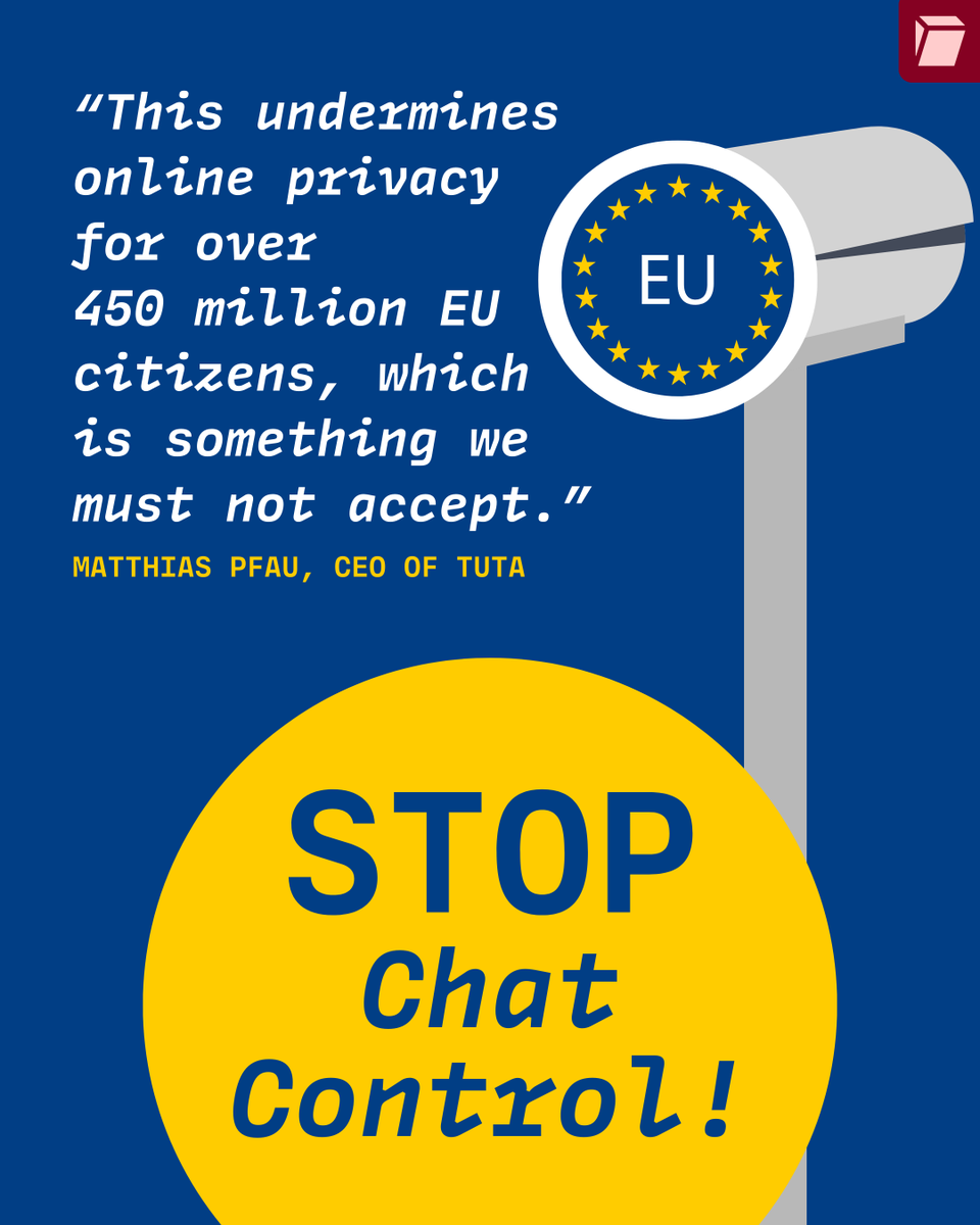 Tuta (@tutaprivacy) on Twitter photo 🚨 Why We Must Stop Chat Control 🚨
Read the comment by our CEO <a href="/matthiaspfau/">Matthias Pfau</a> - because if the government can have privacy, so should we!
Join us in our fight for #privacy 🔒
👉 gnulinux.ch/warum-wir-die-…
👉 tuta.com/blog/chat-cont… 🚨 Why We Must Stop Chat Control 🚨
Read the comment by our CEO <a href="/matthiaspfau/">Matthias Pfau</a> - because if the government can have privacy, so should we!
Join us in our fight for #privacy 🔒
👉 gnulinux.ch/warum-wir-die-…
👉 tuta.com/blog/chat-cont…