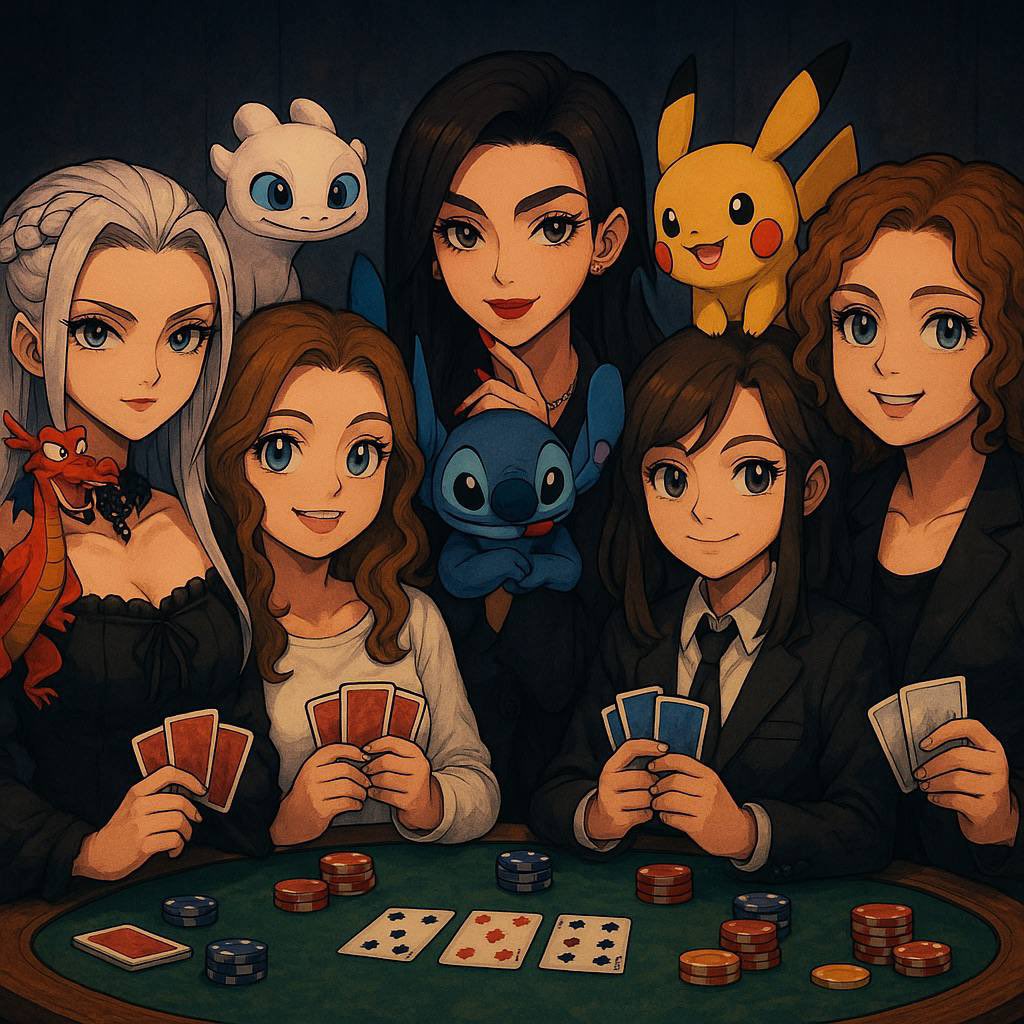 Bluff Queens 👑 – the night when queens gather for cards, secrets, and dangerous fun.
The week is over, the city sleeps, which means it’s time to play and let loose.
Why not join the game with the queens and their partners in crime?

Each queen has her own signature style, and