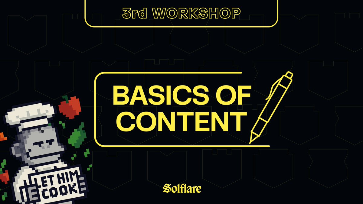 Solflare - The Solana Wallet (@solflare) on Twitter photo Workshop #3 - The Basics of Content 📖 🖼️
Join <a href="/MakySOL_/">Maky | Solflare 🧢</a> as he outlines how to create clear, consistent, and valuable content in Web3:
- Building your content library + workflow
- Finding ideas
- Writing impactful tweets + threads
- Planning ahead
- And more
Want to become a Workshop #3 - The Basics of Content 📖 🖼️
Join <a href="/MakySOL_/">Maky | Solflare 🧢</a> as he outlines how to create clear, consistent, and valuable content in Web3:
- Building your content library + workflow
- Finding ideas
- Writing impactful tweets + threads
- Planning ahead
- And more
Want to become a