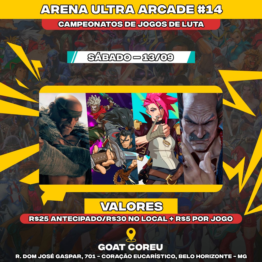 Prepara o grind e chama o seu duo para a Arena Ultra Arcade #14

Street Fighter 6
2XKO - Singles
2XKO - Doubles
Tekken 8

start.gg/arenaua14