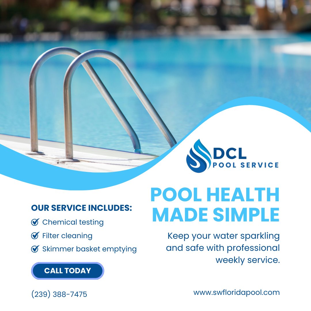 DclPoolServices's tweet image. Healthy water means safe swimming. DCL Pool Services keeps it simple with professional care.
#HealthyPools #DCLPoolServices #PoolHealth #ClearWater #FloridaPools