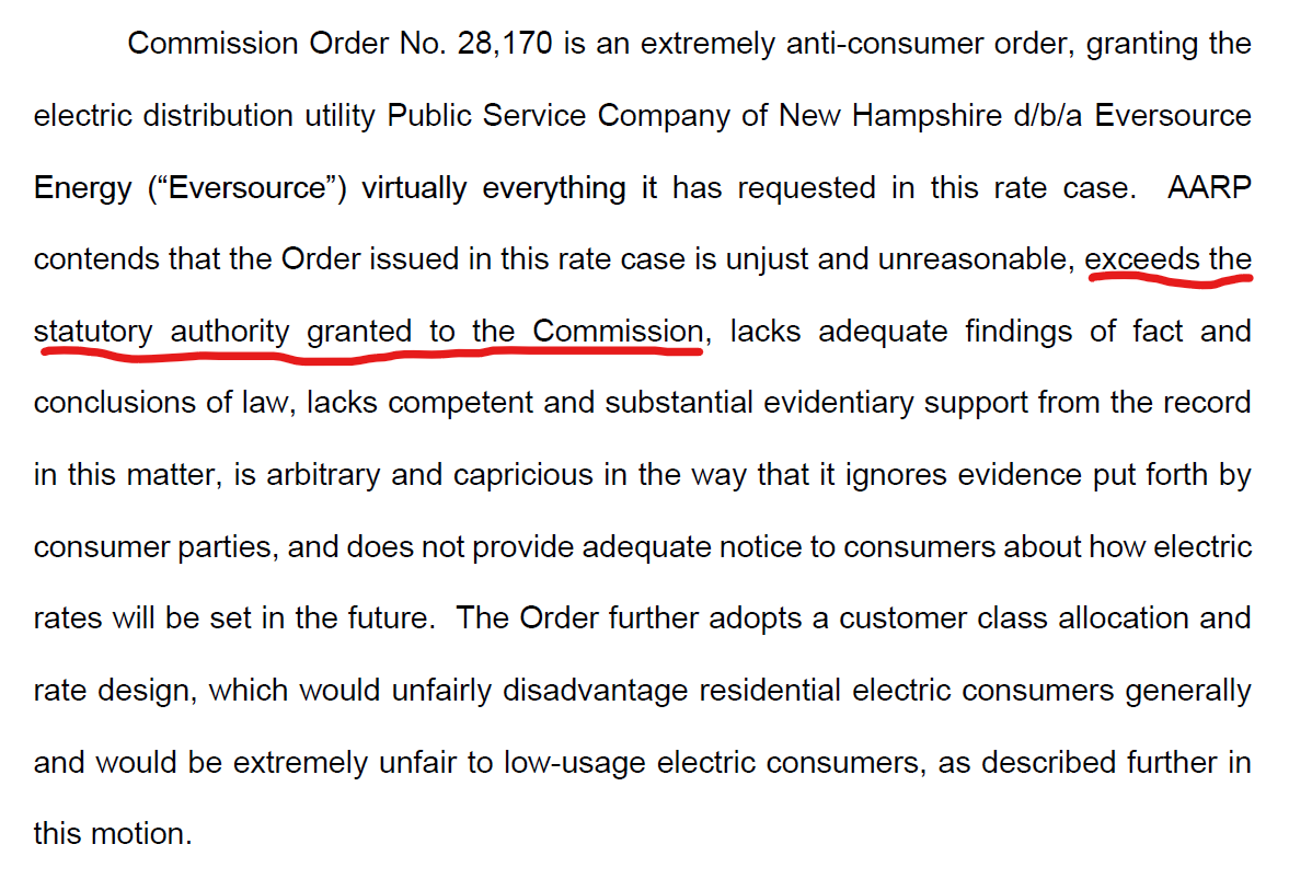 Late on Friday, three motions for rehearing were filed in the Eversource rate case, which if allowed to stand will result in NH ratepayers paying the highest the minimum customer charge in the nation. 

As in, you'll pay $43 a month, no matter what ON TOP of what you pay per kwh