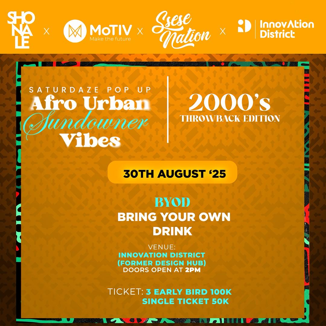 SseseNation's tweet photo. Vibes are calling at the @InnovaDistrict this Sat, Aug 30th for the Afro Urban Sundowner 🥂🎶

BYOD &amp; let's relive the 2000s 📻! Doors open at 2 PM. 🔥 Grab your 3 Early Bird tickets for 100K or a Single Ticket for 50K. HURRY - this offer ends TOMORROW (Tuesday)! Don't miss out! https://t.co/7lDHLOuMoI
