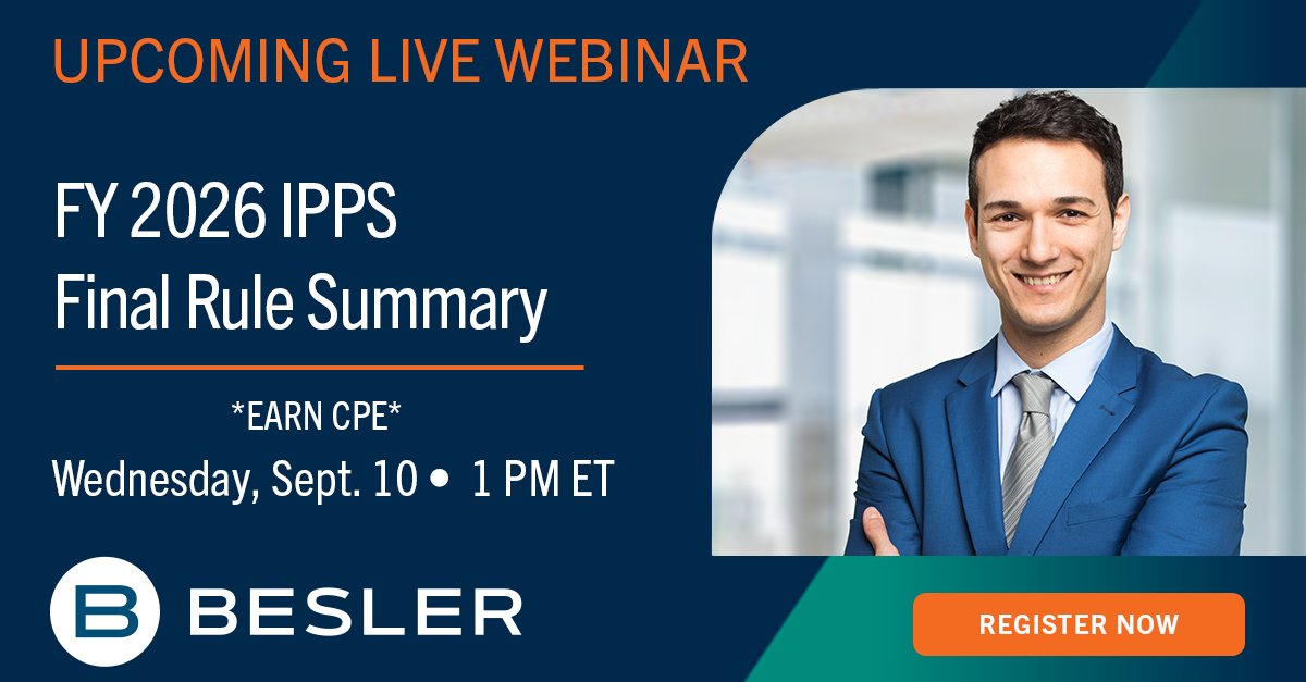 This is the webinar that some of you have been waiting for! It's the FY 2026 IPPS Final Rule Summary presented live on Wednesday, Sept. 10, at 1 PM ET. *EARN CPE* Register now: hubs.li/Q03ysQWV0 #HealthcareWebinar #HealthcareEducation