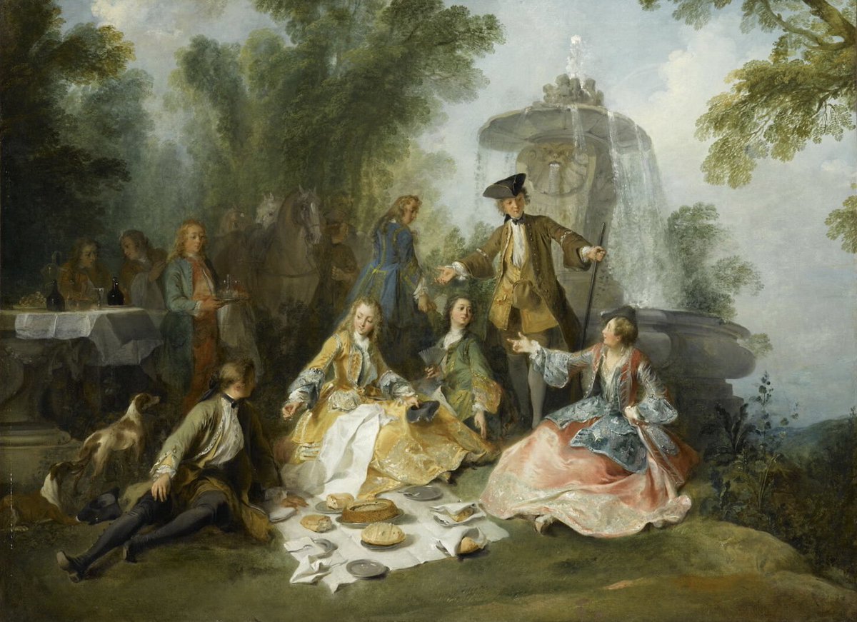 MuseeLouvre's tweet image. #UnJourUneOeuvre/#WorkOfTheDay 

🇫🇷 Et si vous faisiez un pique-nique aujourd’hui❓

Réalisée avant 1725, cette huile sur toile s’inscrit dans la tradition des fêtes galantes, un genre inspiré par Watteau où se mêlent la poésie des scènes de plein air, la grâce des personnages et…