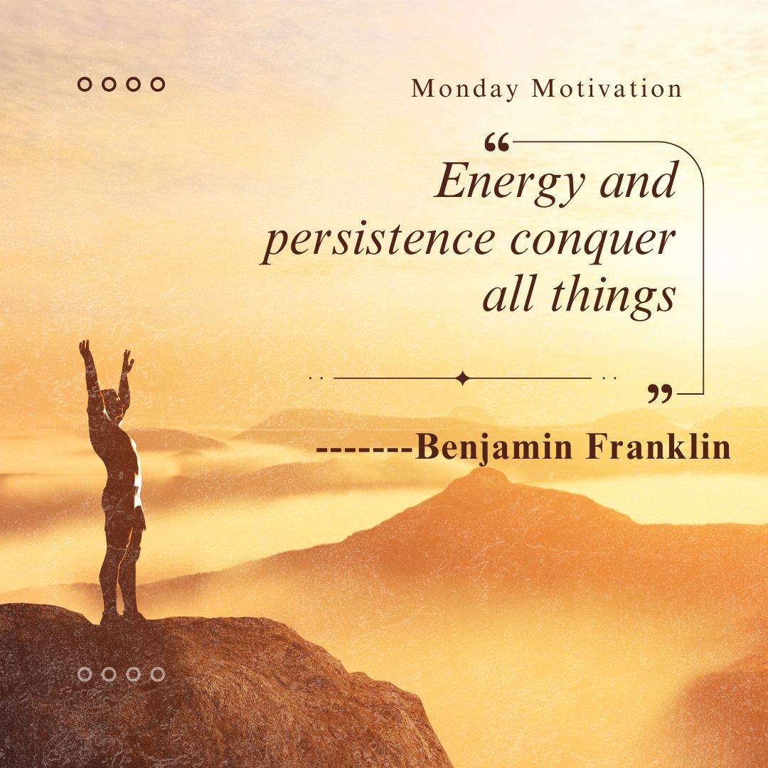 ⚡Energy and persistence conquer all things.....

Small wins stack. Momentum builds. 

This week is yours to command.

#MondayMotivation #MindsetMatters #Freedom #StartStrong #FuelTheWeek #Productivity #Power
