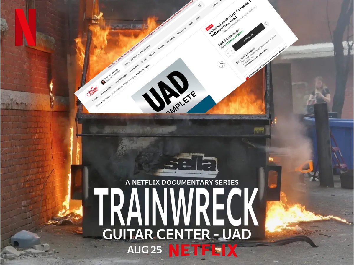 theandyellis's tweet image. Guitar Center is a fucking dumpster fire. They should have honored my #UAD purchase. #GuitarCenter 
I&apos;ll never buy anything from them again, ever.