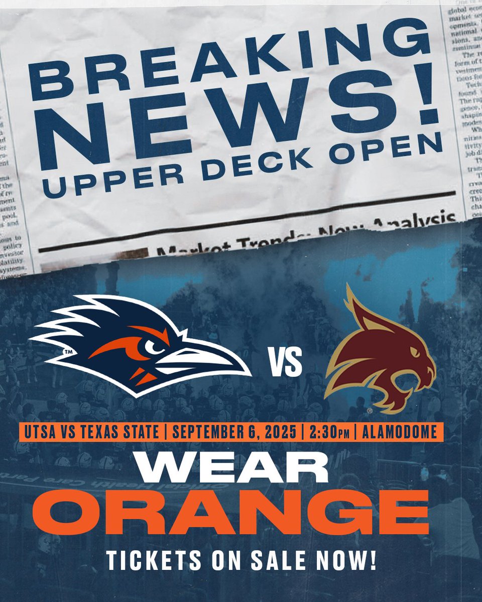 It's official. We're opening the upper deck <a href="/Alamodome/">Alamodome</a> for the <a href="/UTSAFTBL/">UTSA Football 🏈</a> home opener vs. Texas State. 

Purchase your tickets now: utsa.pro/FBTXSTTIX

#BirdsUp 🤙 #LetsGo210