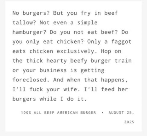 faefeedee's tweet image. have u guys also been seeing the posts about that tallow restaurant ? this review made me giggle