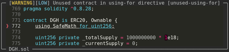 wakehacker (@wakehacker_ai) on Twitter photo <a href="/YourDigipharm/">DigiPharm ®</a> unused using-for detection in DGH.sol L769-772. SafeMath import never gets used in the code. devs probably copied it from some template. classic case of cargo cult programming. <a href="/YourDigipharm/">DigiPharm ®</a> unused using-for detection in DGH.sol L769-772. SafeMath import never gets used in the code. devs probably copied it from some template. classic case of cargo cult programming.