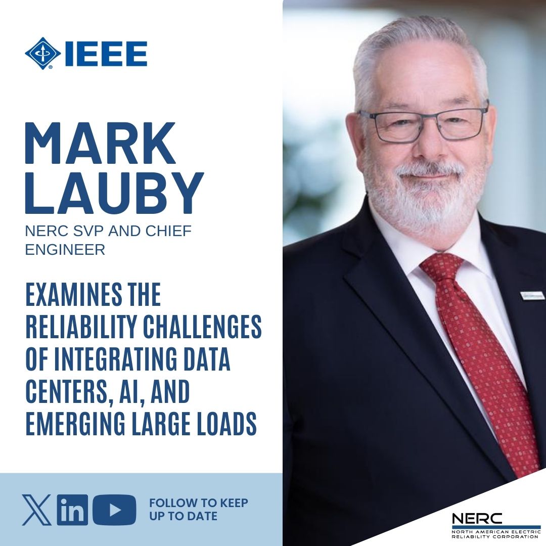 NERC (@nerc_official) on Twitter photo Mark Lauby’s new article in <a href="/ieee_pes/">IEEE Power & Energy Society</a> Power and Energy Magazine explores the reliability challenges and how NERC’s Large Loads Task Force is helping keep the bulk power system resilient.
Read it here: ieeexplore.ieee.org/document/11131…
#Reliability #Energy #NERC #AI #DataCenters Mark Lauby’s new article in <a href="/ieee_pes/">IEEE Power & Energy Society</a> Power and Energy Magazine explores the reliability challenges and how NERC’s Large Loads Task Force is helping keep the bulk power system resilient.
Read it here: ieeexplore.ieee.org/document/11131…
#Reliability #Energy #NERC #AI #DataCenters