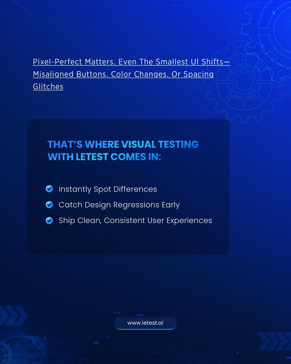 letest_ai's tweet image. **"Pixel-perfect matters. 🎯
Even the smallest UI shifts—misaligned buttons, color tweaks, or spacing glitches—can ruin user experience.
#VisualTesting #UITesting #Letest #TestAutomation #QualityAssurance #DevTools