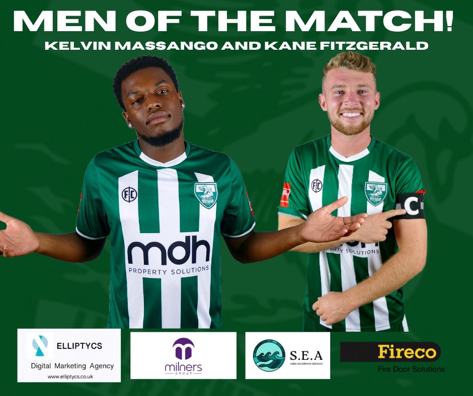 Both Kane Fitzgerald and Kelvin Massango won the vote on 29% which the admin hadn’t prepared for, so I’ve decided they’ll share the man of the match in a one off ‘men of the match’ graphic! 🗳️