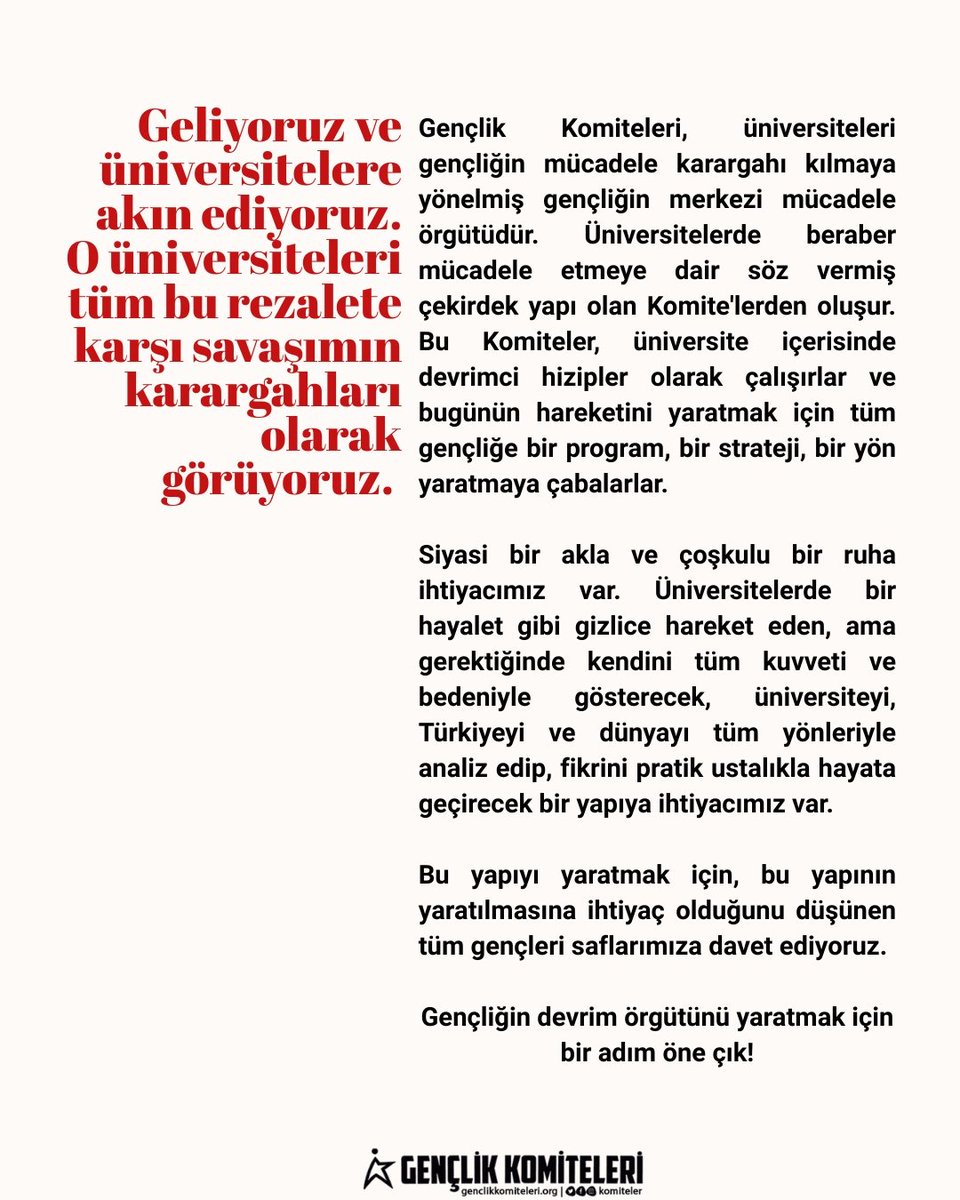 Üniversiteye hoşgeldin!

Hayatımızı kendi çıkarları için kurgulamaya çalışan büyük holdingler ve onların işlerini gören devlet, hükümet, meclis, mahkemeler, emniyet, medya, hapishaneler, rektörler, ordu ve tüm bu ağın yürütücüsü Erdoğan'a karşı mücadele etmenin bir gereklilik
