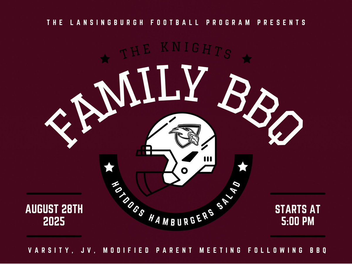 Family BBQ for players and parents is Thursday 8/28 at 5pm! Parent meeting to follow.