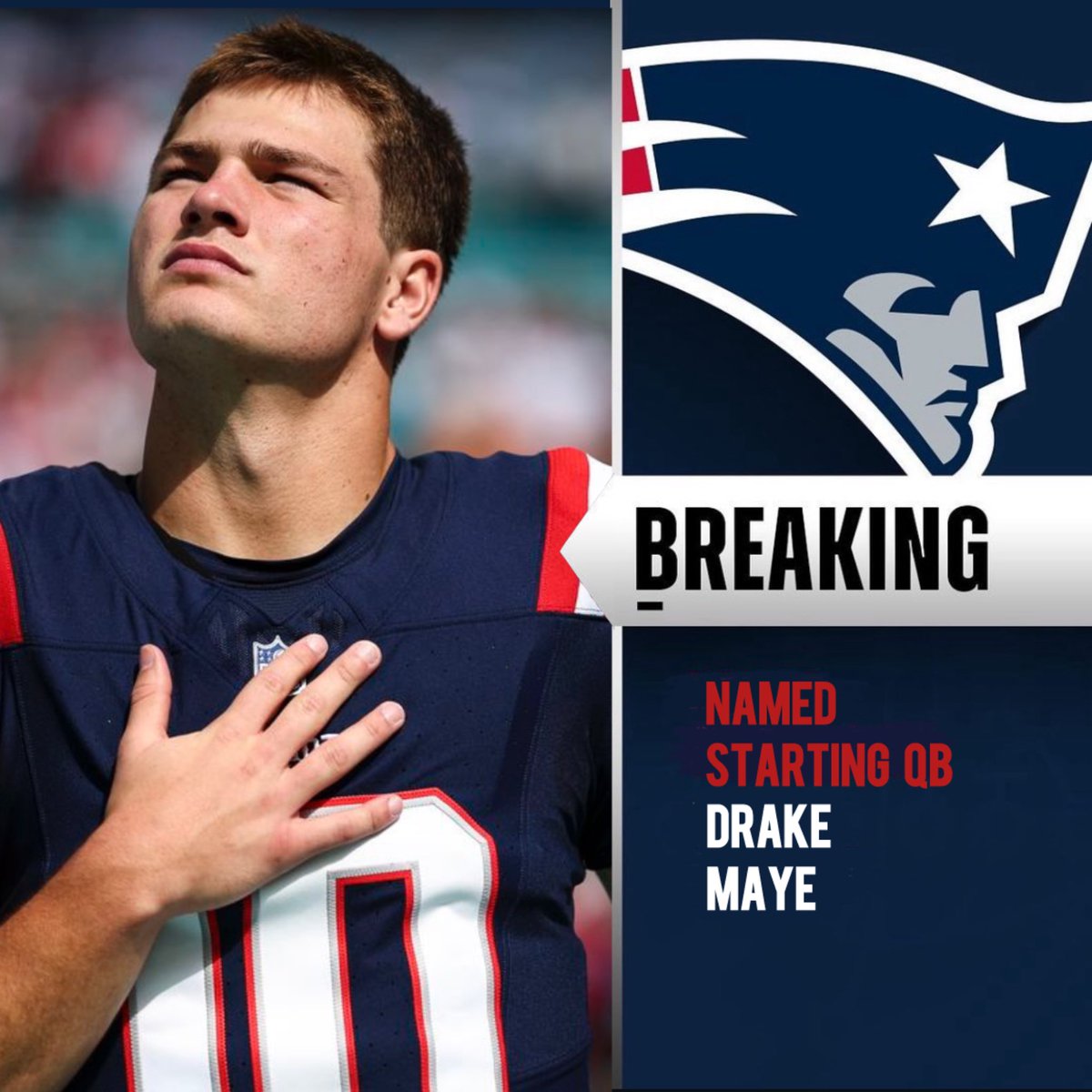 BREAKING: The Patriots are naming Drake Maye the starting QB for the 2025-26 season, sources tell me.