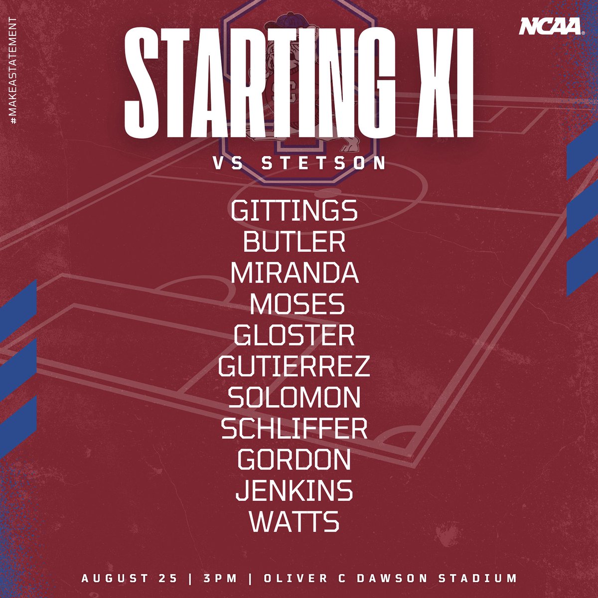 South Carolina State University Women’s Soccer (@scstatewsoc) on Twitter photo Opportunity #3️⃣ awaits.
🆚 Stetson
🗓️ August 25
⏰ 3PM
🏟️ Oliver C. Dawson Stadium
📍 Orangeburg, SC
#makeaSTATEment | #HEART | #Plus1
<a href="/SCStateAthletic/">SC State Athletics</a> | #NCAASoccer Opportunity #3️⃣ awaits.
🆚 Stetson
🗓️ August 25
⏰ 3PM
🏟️ Oliver C. Dawson Stadium
📍 Orangeburg, SC
#makeaSTATEment | #HEART | #Plus1
<a href="/SCStateAthletic/">SC State Athletics</a> | #NCAASoccer