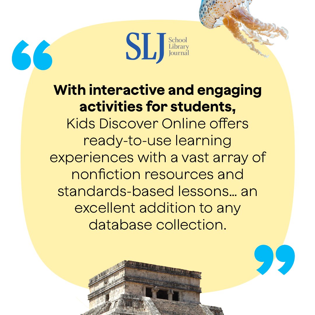 Thank you, <a href="/sljournal/">SchoolLibraryJournal</a> ❤️ Ready to see why Kids Discover Online is a must-have tool for your #school? 

Read the full review here 🙌 slj.com/story/slj-revi…