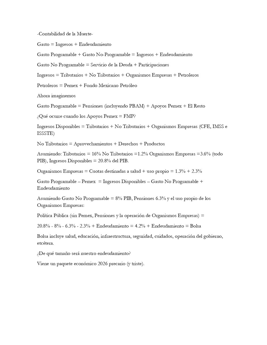 Esoy muy pesimista respecto a #PaqueteEconómico2026, dejo una tarjeta que explica contablemente. Ojalá, repensemos nuestro sistema fiscal con una lógica de contrato social, <a href="/EGobiernoyTP/">Escuela de Gobierno</a> <a href="/ItedTec/">ITED</a> <a href="/ciepmx/">CIEP, A.C.</a> #CIJUF.