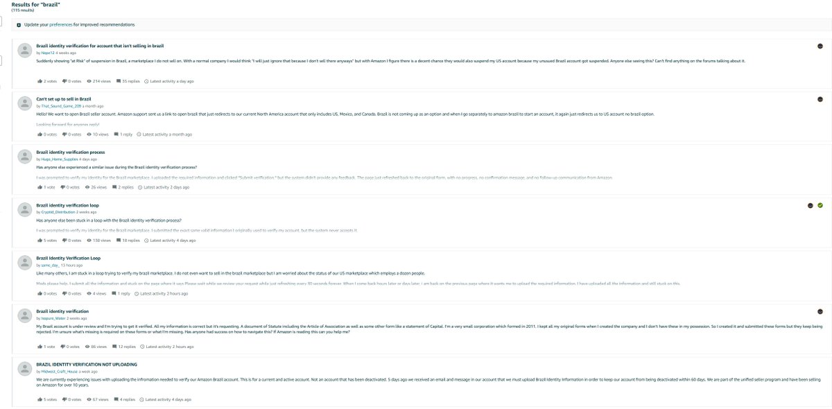 Amazon Sellers ASGTG (@amazonasgtg) on Twitter photo There is an ongoing issue with Verification for Brazil that may seem to put some accounts at risk. The suits are aware, and it’s highly doubtful that any accounts will actually be suspended over this. <a href="/amznsellerhelp/">Amazon Seller Help</a> There is an ongoing issue with Verification for Brazil that may seem to put some accounts at risk. The suits are aware, and it’s highly doubtful that any accounts will actually be suspended over this. <a href="/amznsellerhelp/">Amazon Seller Help</a>