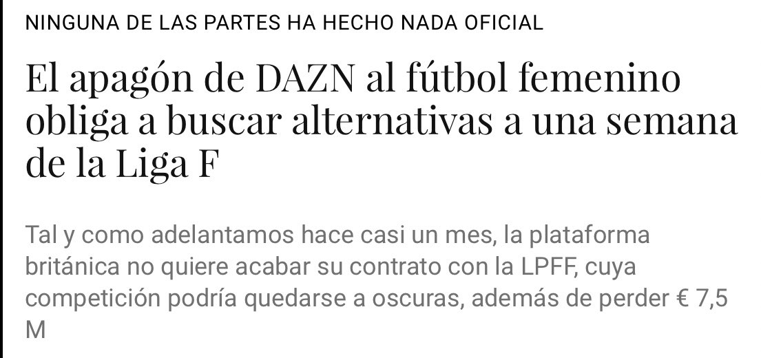 SrtaLexus23's tweet photo. El Confidencial: “DAZN no quiere cumplir su contrato lo que crea una incertidumbre a los clubes, que han aprobado sus presupuestos contando con los ingresos audiovisuales”.

Otro problema para los clubes, aunque se resuelva a última hora. Desastroso. https://t.co/yp5leqjo2P