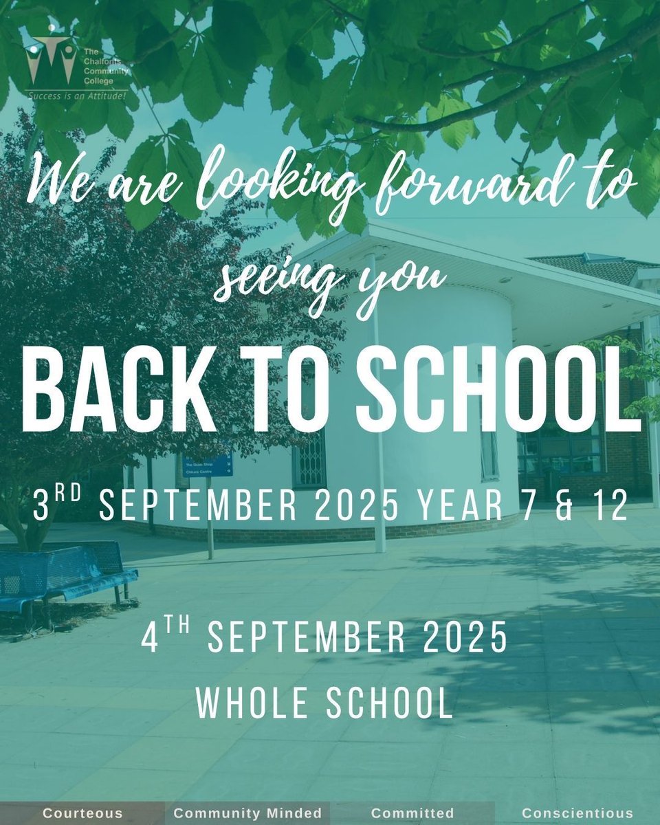 CCChalfonts's tweet image. 📣 Back to School Dates

We’re excited to welcome everyone back! – Year 7 &amp;amp; Year 12: Returning Wednesday 3rd September – Whole School: Back in from Thursday 4th September

Here’s to a great start to the new term! ✨📚 

#BackToSchool #NewTerm #SeptemberStart #SchoolCommunity
