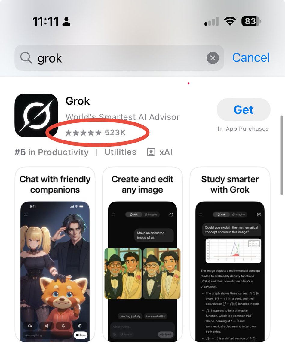 I’ve found it very surprising that the relatively new Grok app achieved such high ratings. You rarel