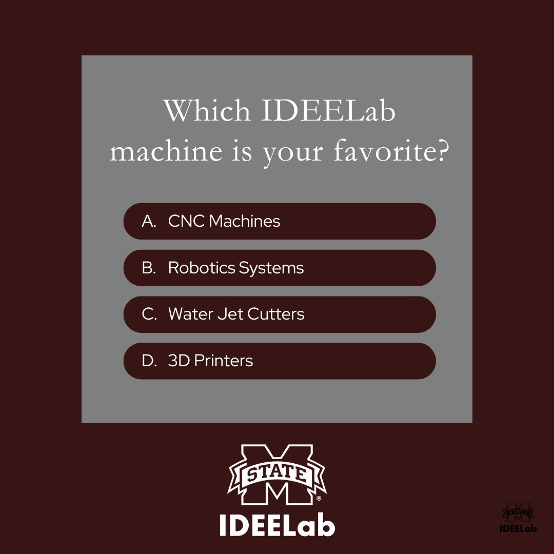 IDEELabMSU's tweet image. Which IDEELab machine is your favorite?
We want to hear from YOU! Drop your pick in the comments and tell us why it’s your top choice!
#IDEELabLife #EngineeringTools #MSUInnovation #PollTime
