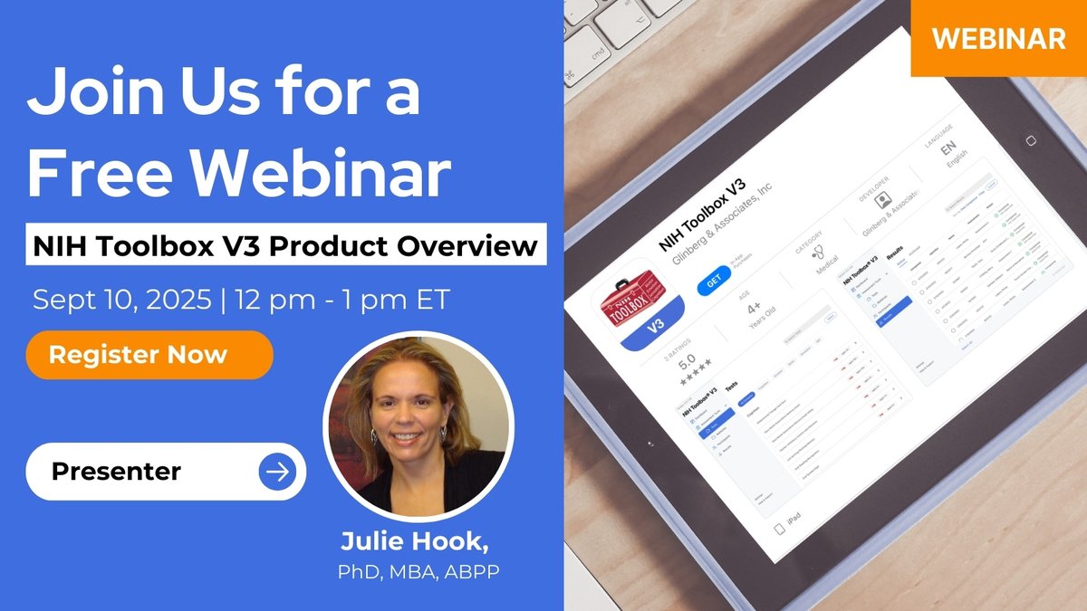 Join us for a Free Product Overview Webinar - Discover the NIH Toolbox® V3 iPad app:

✅ Key features &amp; admin tips
✅ Cognitive, Motor, Sensory &amp; Emotional tests
✅ Answer most commonly asked questions
📅 Sept 10 | 12–1pm ET
💻 Free to attend — register: ow.ly/sPvX50WLBzS