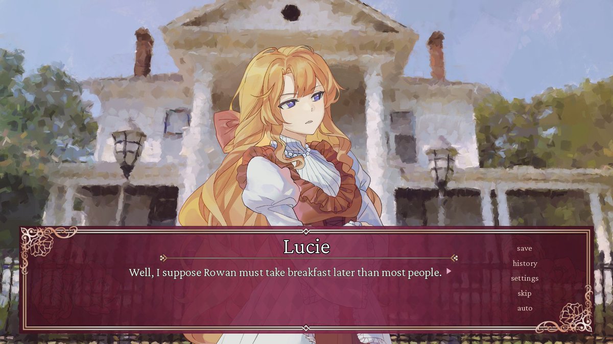 Lucie finds herself waiting on Rowan at his manor for their first official meeting—what secrets and sorrows are in the home's halls?

Here's a new screenshot of Crimson Waves on the Emerald Sea: Amaranthine Moon! Wishlist our upcoming otome: store.steampowered.com/app/3072470/Cr…