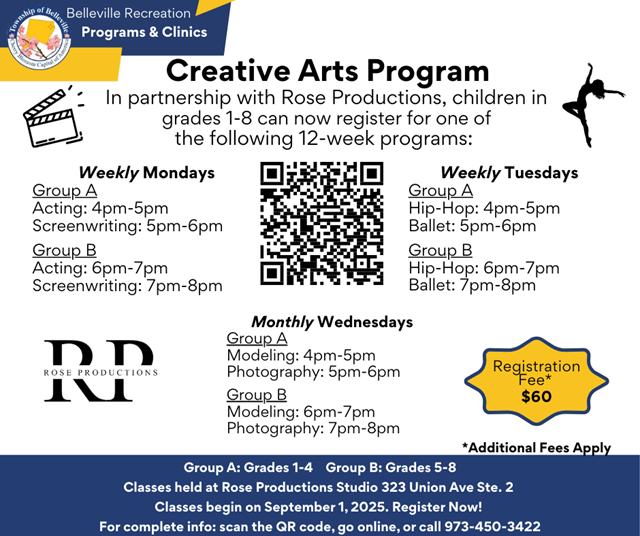 ✨Creative Arts is Back! ✨
Join us for a 12-week journey into the world of acting, screenwriting, dance, modeling, and photography! 

Spaces are limited — sign up today
ow.ly/RZHS50WLBSh