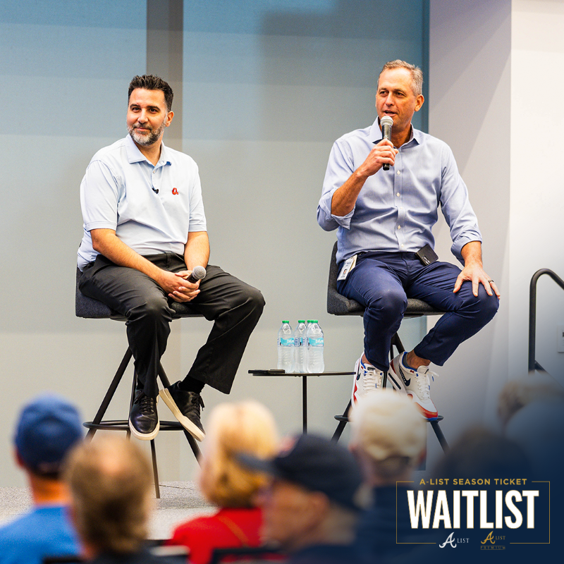 Braves's tweet photo. Secure your spot in line for Membership by joining the A-List Season Ticket Waitlist! Members get access to exclusive events and behind-the-scenes experiences like postgame catch on the field, a kids-only area for batting practice, Member Bash at the Coca-Cola Roxy, and more.