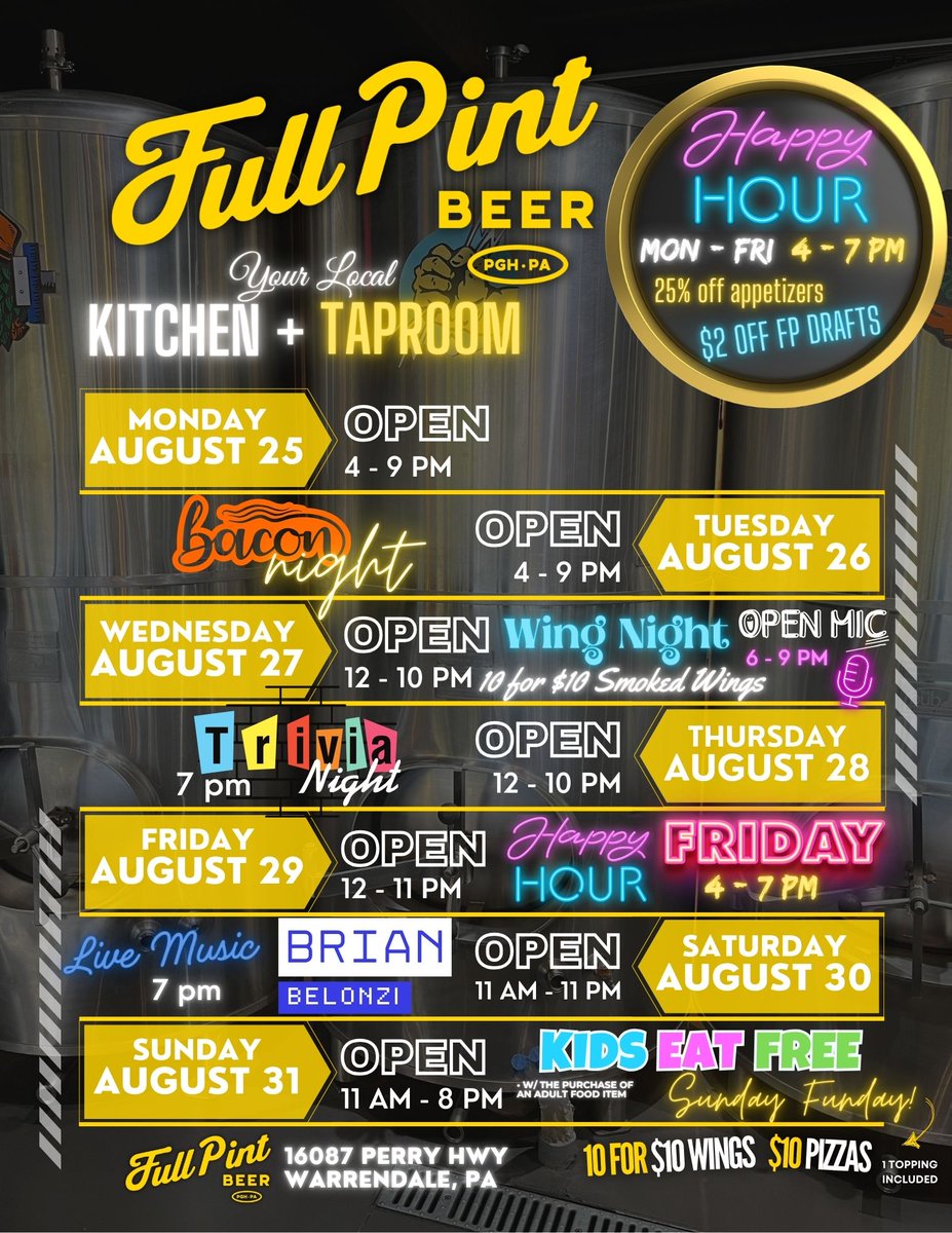 Come enjoy the last week of August with us! Open Mic Night returns on Wednesday and Brian Belonzi is bringing the sweetest of tunes Saturday night. Have you been to Bacon Night yet?