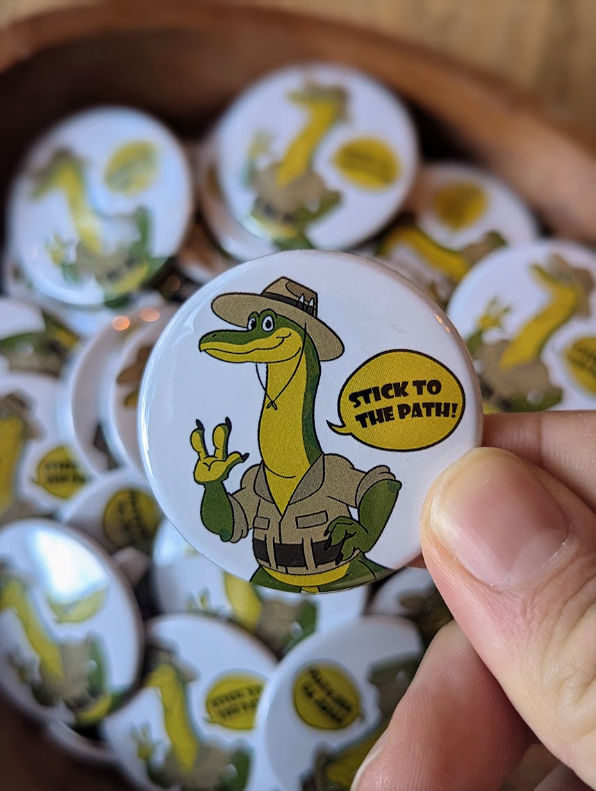 Complete the Terrible Lizards demo or wishlist the game to get a Benji, "Stick to the Path!" pin at PAX West! At booth #825 #terriblelizards #paxwest #paxrising