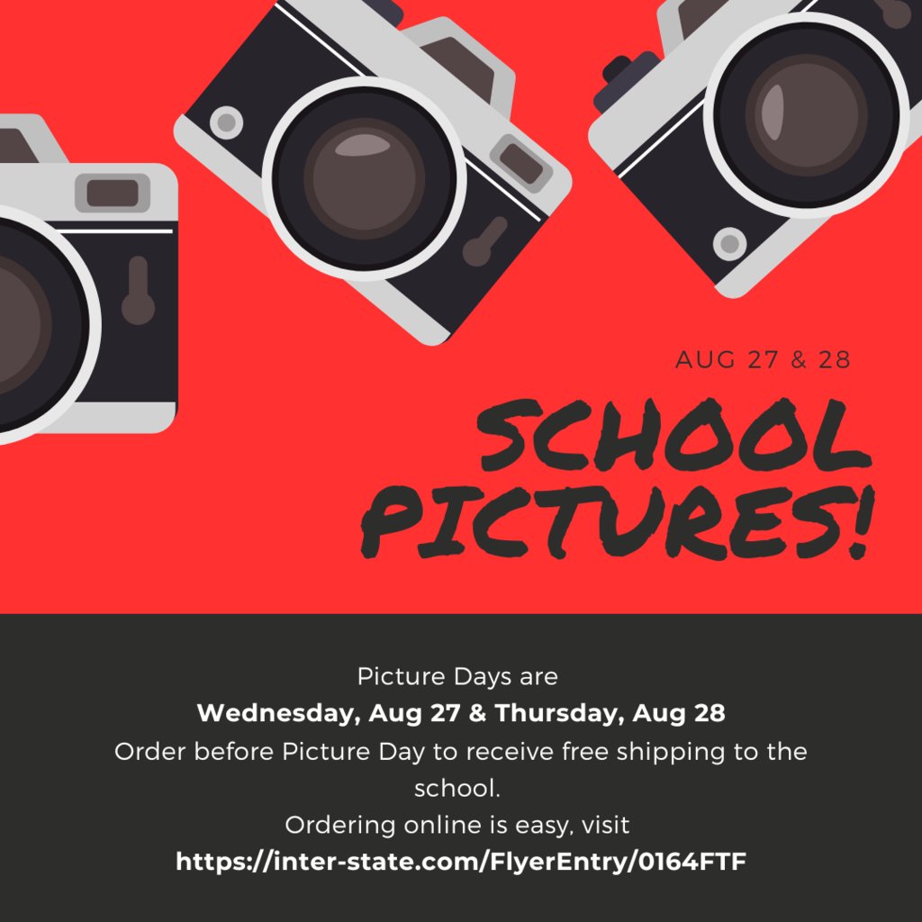 Picture Days are Wednesday, Aug 27 &amp; Thursday, Aug 28, mark your calendar!  Please check the website for more information