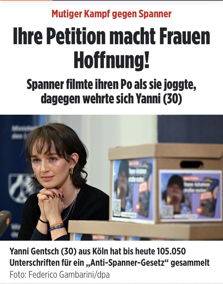 KaiNielsen67's tweet photo. Meine vollste Unterstützung hat Frau Yanni Gentsch. Es ist wirklich ein Desaster, dass #Spannen nicht strafbar ist.
#sexuelleÜbergriffe https://t.co/t8QTy4DsqQ