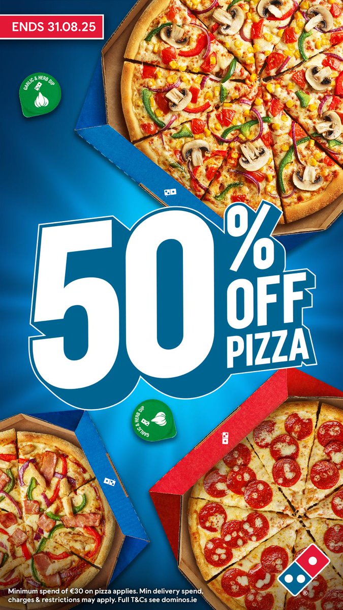 Corinthians Seniors Sponsor Domino’s Douglas promotion this week only-50% off pizzas, minimum spend €30