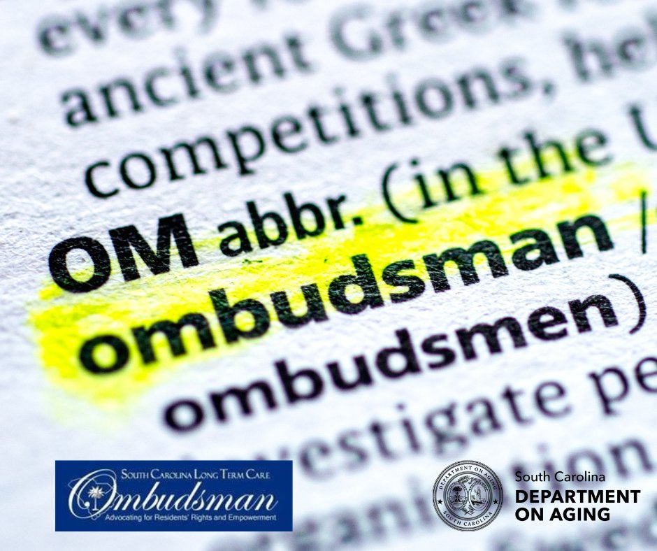 AgingSC's tweet image. South Carolina&apos;s Long Term Care Ombudsman Program helps to resolve complaints made by or for residents of long term care facilities.

If you suspect abuse or neglect in a long term care facility, please call the SCDOA Long Term Care Ombudsman at 1-800-868-9095