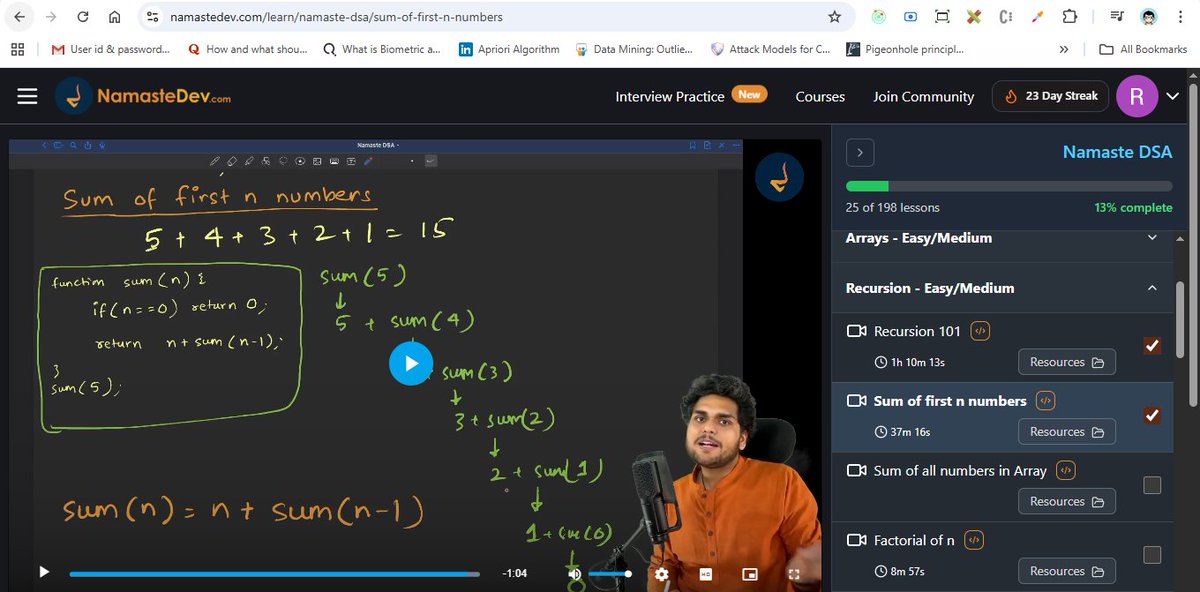 RamanRjha4647's tweet image. ✅13/100

The &quot;Recursion 101&quot; module is completed.😊

Going from simple exercises like sum(n) to truly understanding how the &quot;call stack&quot; works has been a game-changer.

The journey continues!🚀

#dsa #recursion #javascript #coding #100DaysOfCode #developer